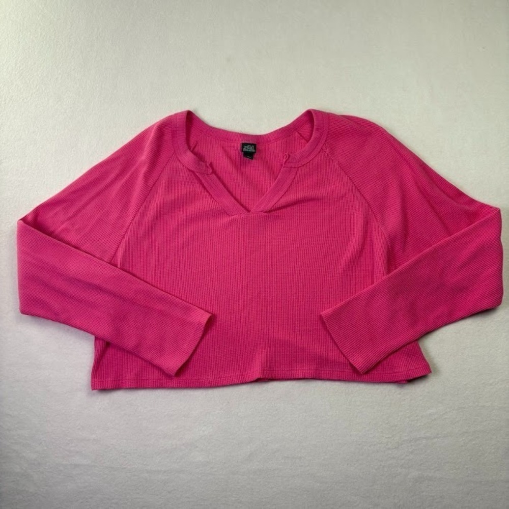 Wild Fable Women's Long Sleeve Waffle Knit Size XL Top‎ Cropped V Neck